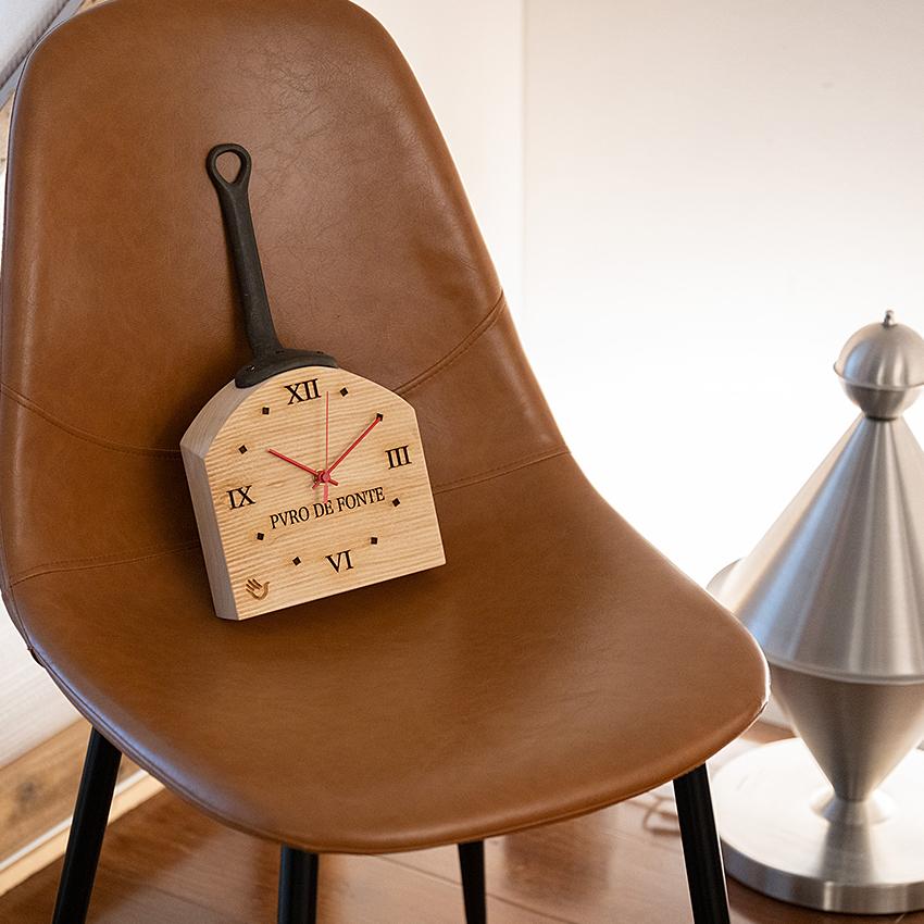 Magnolia wood clock with iron pan handle