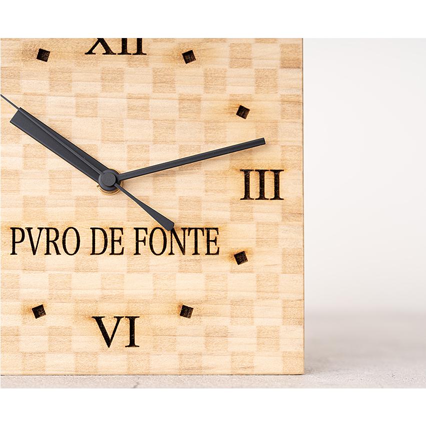 Magnolia Wood Clock, Checkered Pattern, Iron Kamaboko Handle