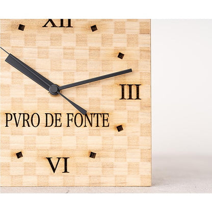 Magnolia Wood Clock, Checkered Pattern, Iron Kamaboko Handle