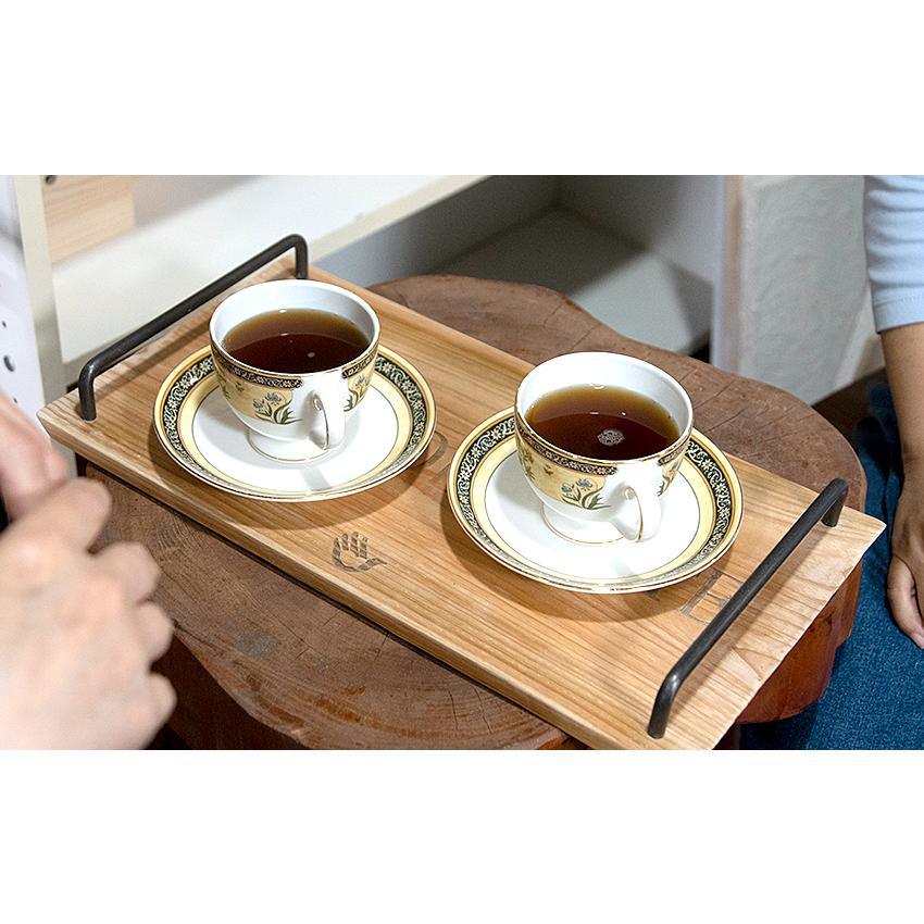 カフェトレー 杉 ハンドル付き 真鍮・鉄